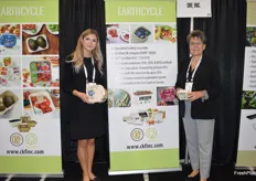 Christie Nikolai and Alanna Pedersen with CKF/EarthCycle are showing molded fiber compostable punnets. 